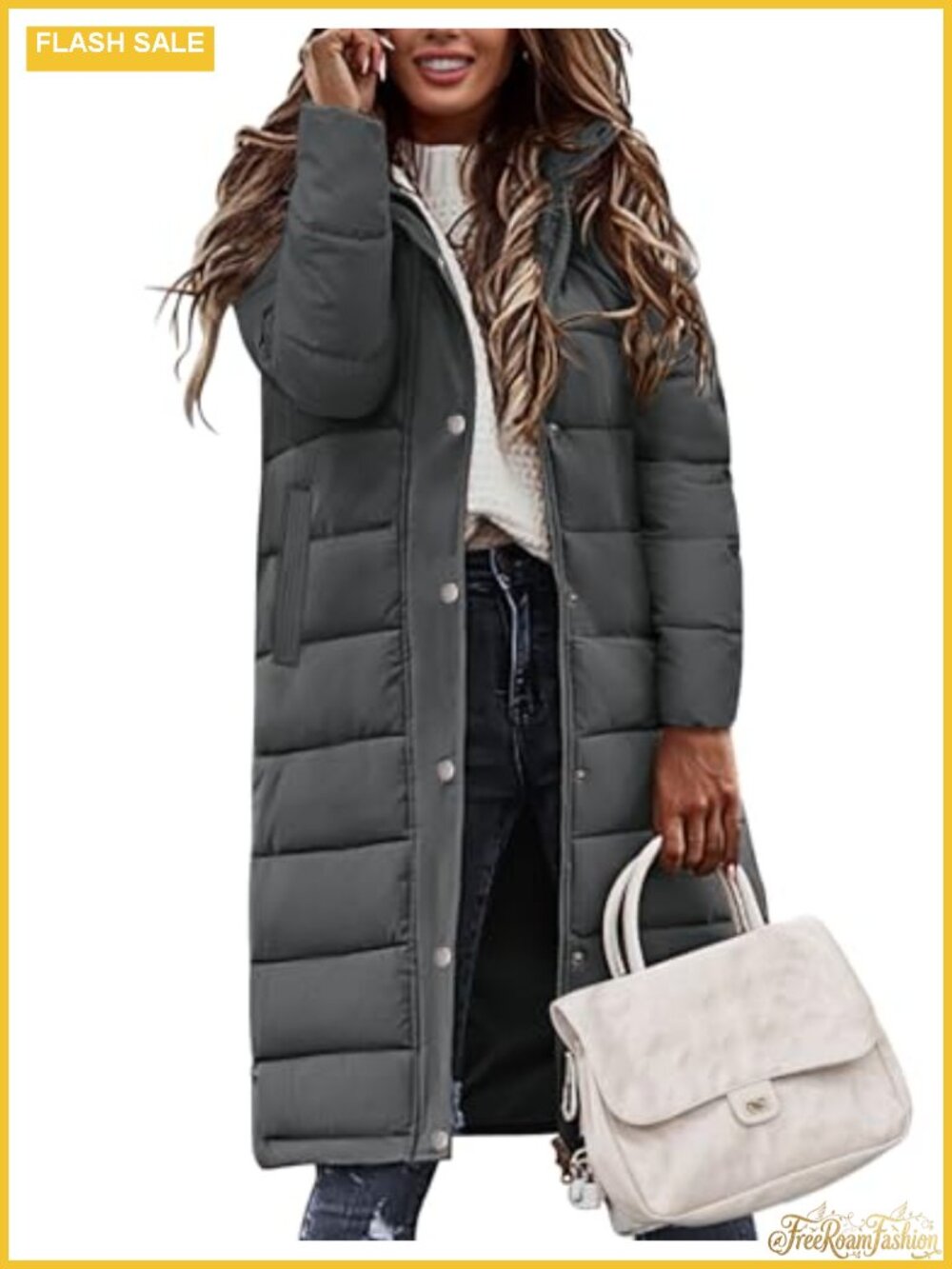 Womens Long Puffer Coat Quilted Warm Winter Jacket Loose Fit Hooded